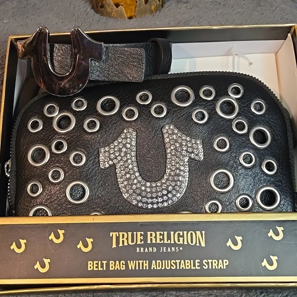 True Religion Black Belt Bag with Silver Accents Sz S/M